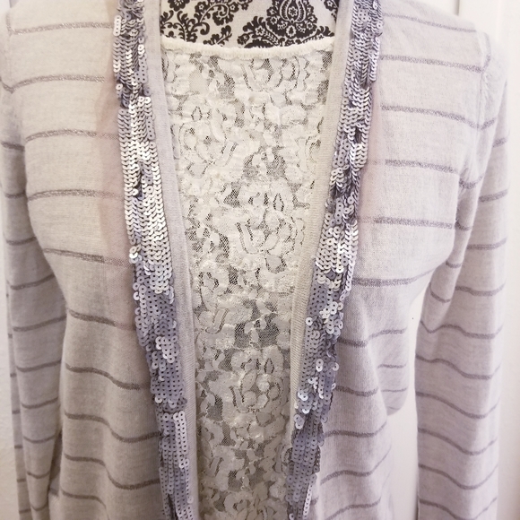 Ann Taylor Loft Sequin & Striped Open Cardigan - Picture 3 of 10
